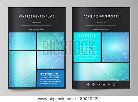 Business templates for brochure, magazine, flyer, booklet or annual report. Cover design template, easy editable vector, abstract flat layout in A4 size. Chemistry pattern, connecting lines and dots, molecule structure, medical DNA research. Medicine conc