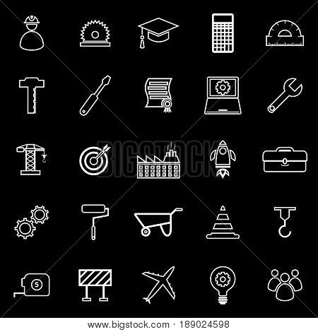 Engineering line icons on black background, stock vector