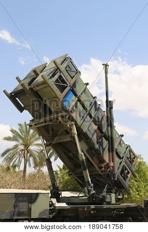 HATZERIM, ISRAEL - MAY 2, 2017: A Patriot  surface-to-air missile system of the Israeli  Air Force on display at The Israeli Air Force Museum.