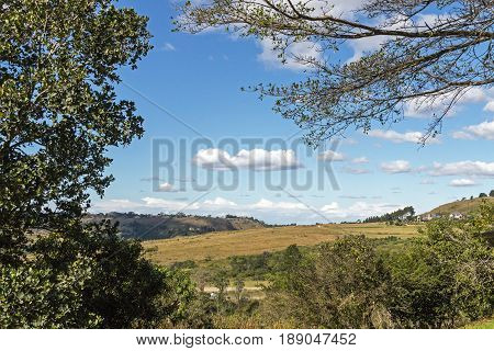 Rural Autumn Winter Cloudy Sky Hills And Valley Landscape