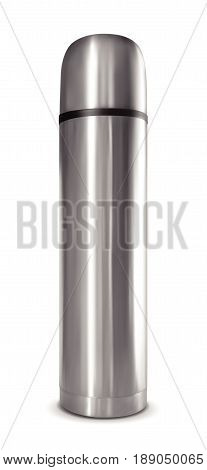 Realistic black metal thermos. Vector mock up