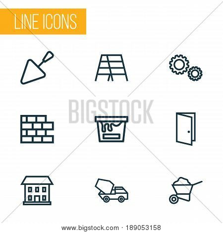 Architecture Outline Icons Set. Collection Of Color Can, Stepladder, House And Other Elements. Also Includes Symbols Such As Can, Home, Stepladder.