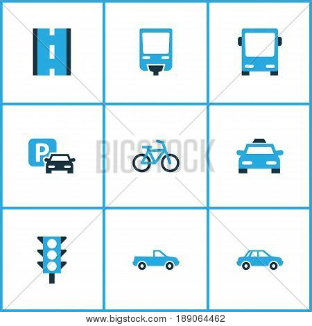 Transport Colorful Icons Set. Collection Of Monorail, Autobus, Way And Other Elements. Also Includes Symbols Such As Cabriolet, Omnibus, Sign.