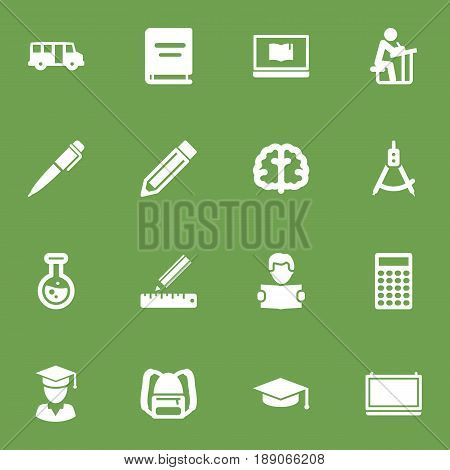 Set Of 16 Education Icons Set.Collection Of Student, School Autobus, Academic Hat And Other Elements.