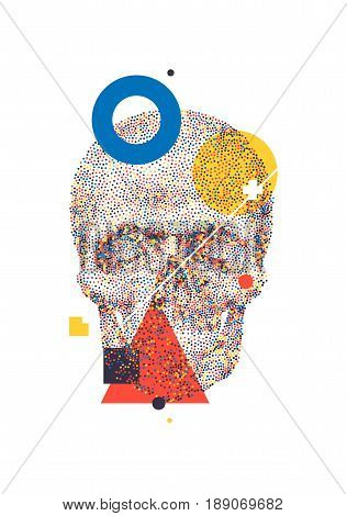 Artistic decorative geometric background with colorful skull for print T-shirt DJ VJ electronic light show