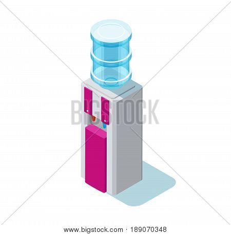 Water cooler isometric vector illustration with water dispenser and blue plastic bottle