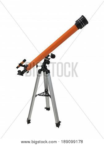 orange telescope on a tripod isolated on white background