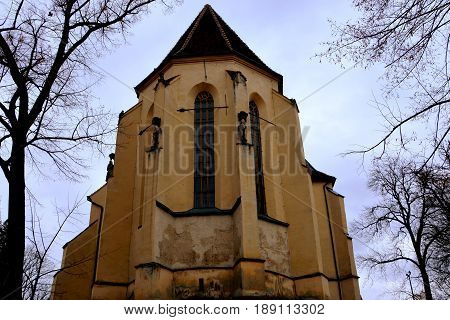 Lutheran church.  Medieval city Sighisoara. Urban landscape in the downtown of the medieval city Sighisoara, Transylvania
