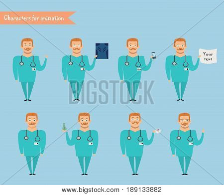 Smart doctor presenting in various action. character design. doctor and healthcare concept - vector illustration - stock vector