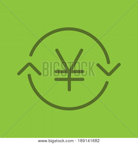 Japanese and China yen exchange glyph color icon. Silhouette symbol. Refund. Negative space. Vector isolated illustration