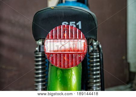 A Red taillight of a Simson S51 in thuringia