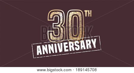 30 years anniversary vector icon, logo. Graphic design element with golden stamp for 30th anniversary decoration