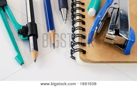 Notepad And Pen,Blue Stapler