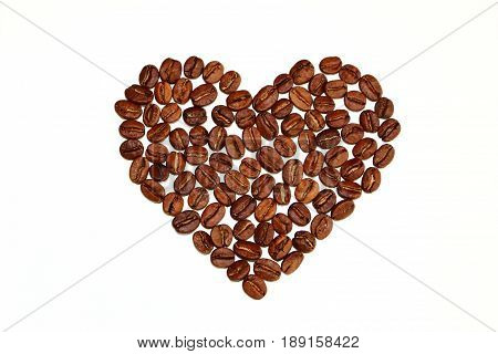 A heart-shaped composition made of coffee beans