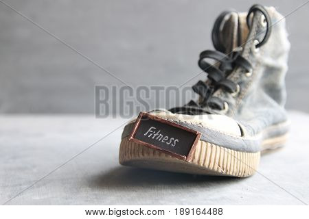 and Vintage Sneakers on the table. Sport equipment.