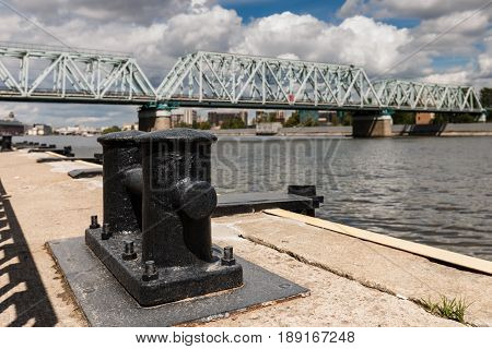 Embankment Of Moscow River Near Railroad Bridge, Moscow, Russia