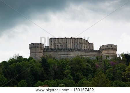 Medieval old fortress of in San Leo town of the Marche regions in Italy next to Rimini