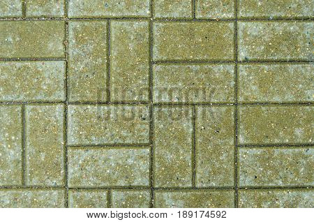 Green brick paving stones on a sidewalk. Abstract background texture
