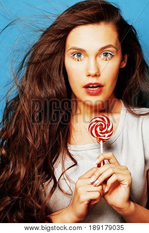 young pretty adorable woman with candy close up like doll makeup