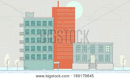City Street stroke style vector illustration skyskrapers