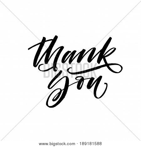 Thank you card. Ink illustration. Modern brush calligraphy. Isolated on white background.