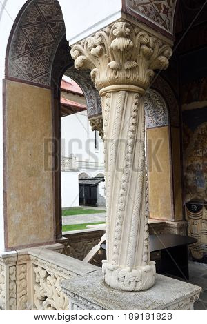 Detail of the Greek Orthodox religious complex of Sambata de Sus monastery in Transylvania Romania