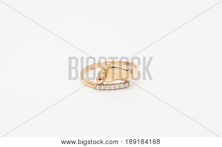 one gold diamond ring engagement wedding birth of a child isolated on white background