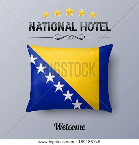 Realistic Pillow and Flag of Bosnia and Herzegovina as Symbol National Hotel. Flag Pillow Cover with flag colors