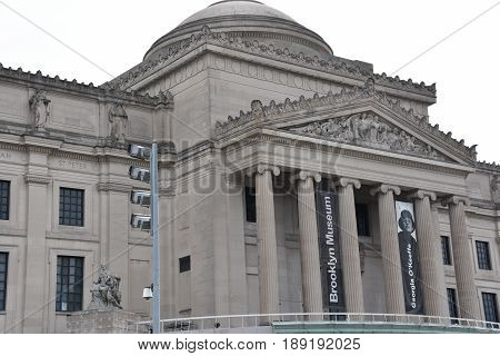BROOKLYN, NEW YORK - APR 23: Brooklyn Museum in New York, as seen on April 23, 2017. At 560,000 square feet, the museum is New York City's third largest in physical size and holds an art collection with roughly 1.5 million works.