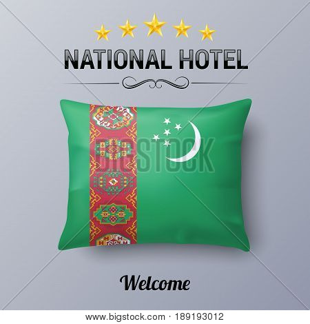 Realistic Pillow and Flag of Turkmenistan as Symbol National Hotel. Flag Pillow Cover with Turkmenian flag