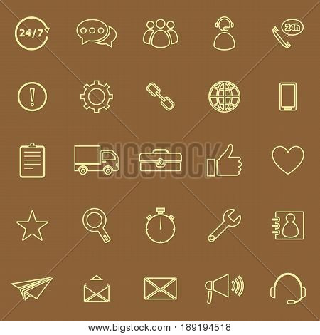 Customer service line color icons on brown background, stock vector