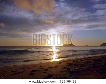 Early Morning Sunrise on Waimanalo Beach on Oahu Hawaii. 2017.