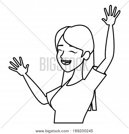 jumping happy woman in jeans and shirt image vector illustration