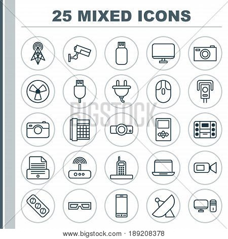 Gadget Icons Set. Collection Of Player, Universal Serial Bus, Call And Other Elements. Also Includes Symbols Such As Modem, Office, Boombox.