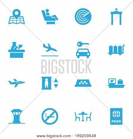 Set Of 16 Airplane Icons Set.Collection Of Location, Aircraft, Letdown And Other Elements.