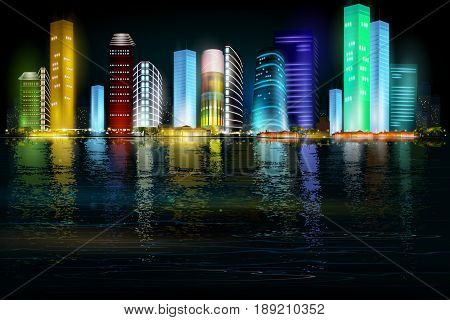 easy to edit vector illustration of city nightlife with skyscraper cityscape