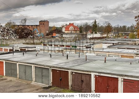 Old garages in line - Poland Europe.