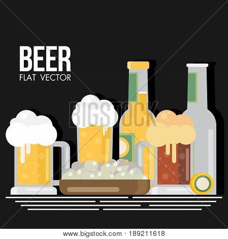 Bottle Of Beer With Glass, Flat Design Modern Vector Illustration.