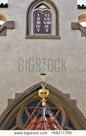 Separate details of the building of the synagogue in Prague