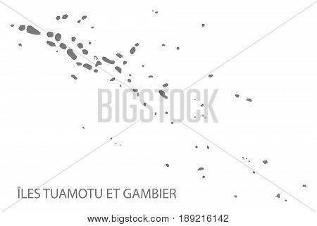 Iles Tuamotu et Gambier map grey illustration silhouette shape