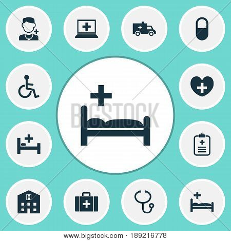 Medicine Icons Set. Collection Of Polyclinic, Review, Database And Other Elements. Also Includes Symbols Such As Doctor, Retreat, Brougham.