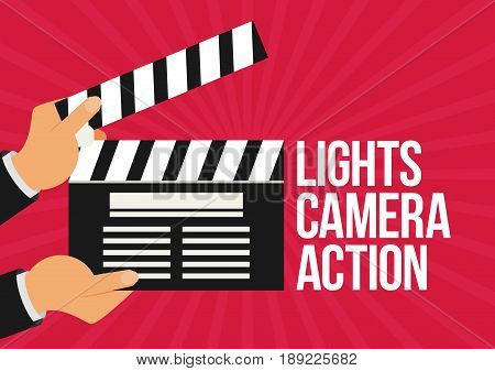 Cinema vector. Lights camera action flat vector