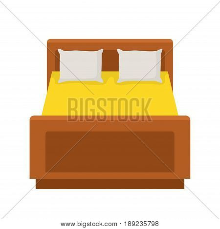 Double bed with a pillows and sheet isolated on white background. Vector Illustration