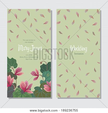 Template for wedding invitation or greeting card with floral frame and a space for text.The illustration can be used for Thank you,Birthday,Valentines or Mother's Day cards.