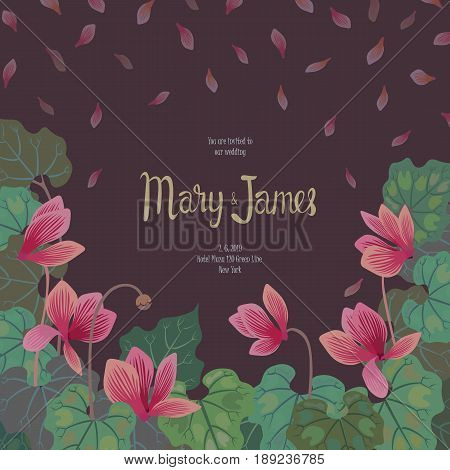 Template for wedding invitation or greeting card with floral frame and a space for text.The illustration can be used for Thank you,Birthday,Valentines or Mother's Day cards.