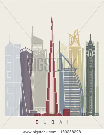 Dubai V2 skyline poster in editable vector file