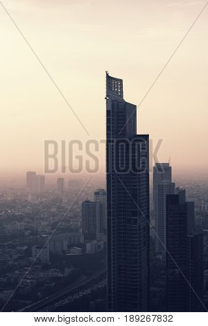 Bangkok skyline with smog during a summer morning.