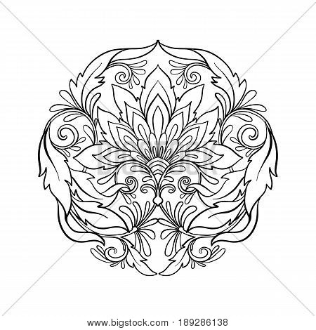 Outline vintage flowers bouquet or pattern in rococo, victorian, renaissance, baroque, royal style. Coloring page. Stock line vector illustration.