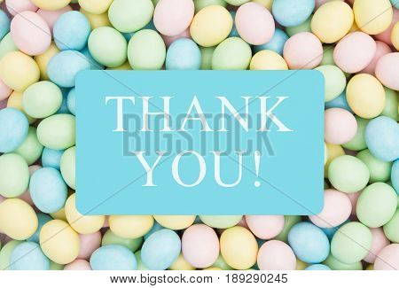 Old fashion Easter greeting Retro Easter eggs candy with text Thank You