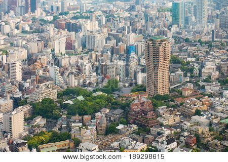 Tokyo Japan - May 7 2017: Tokyo Skycraper and High rise buildings aeiral shot.